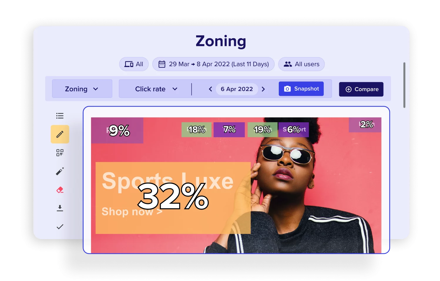 an image of contentsqaures zoning analysis running on a fashion website